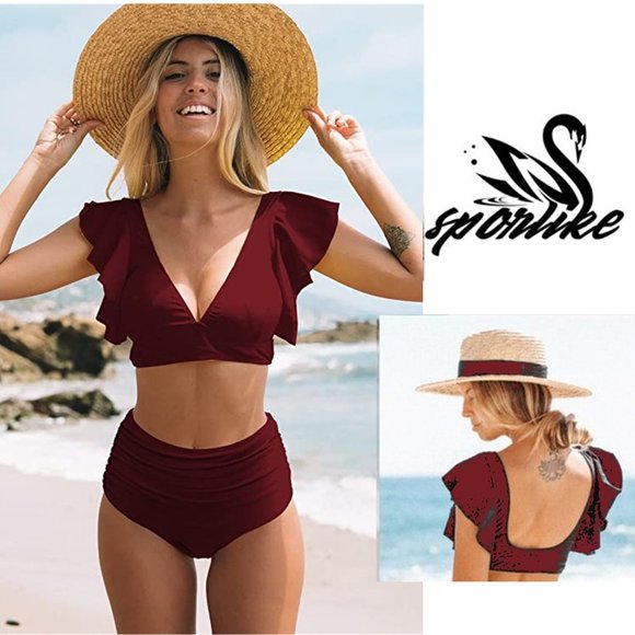 Sporlike Other - SPORLIKE High Waist Ruffle Top 2-Piece Swimsuit 🌴 NEW WITH TAG!!
